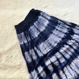 Navy and white tie-dye maxi skirt A line Sz S